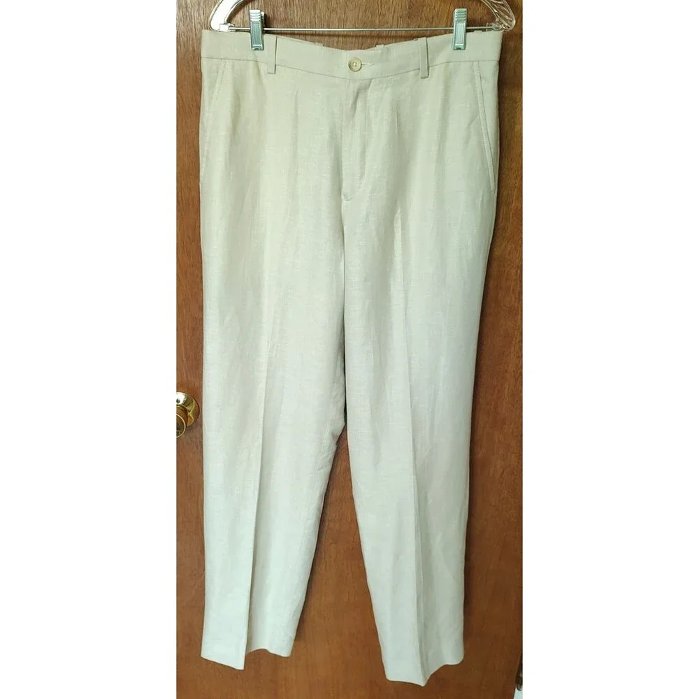 2-Piece Perry Ellis Classic Fit herringbone linen blend suit 44R 32x32 NWT pants